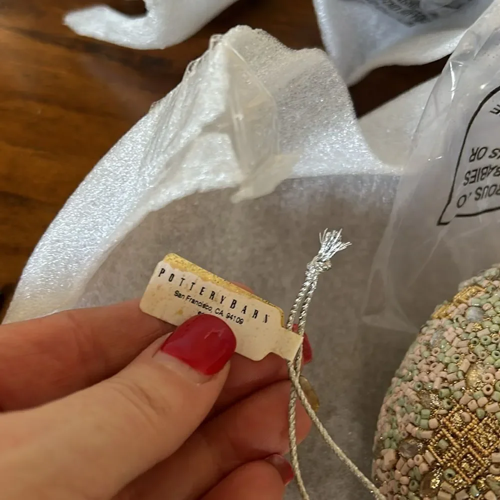 Pottery Barn ~ Beaded ORNAMENT NWT EASTER EGG flowers design 8 pieces